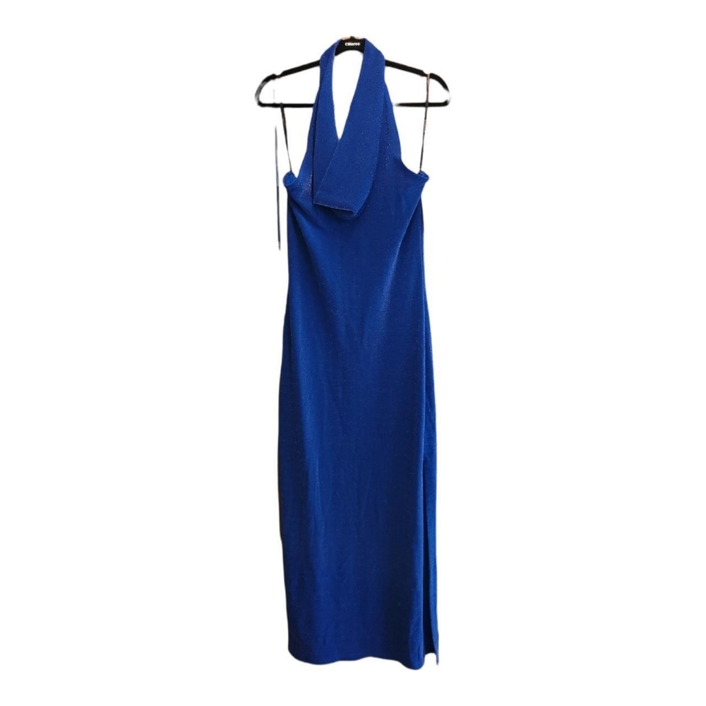 Brand New WITH TAGS sz Large Rampage Blue Glitter Long Halter Evening Prom Gown